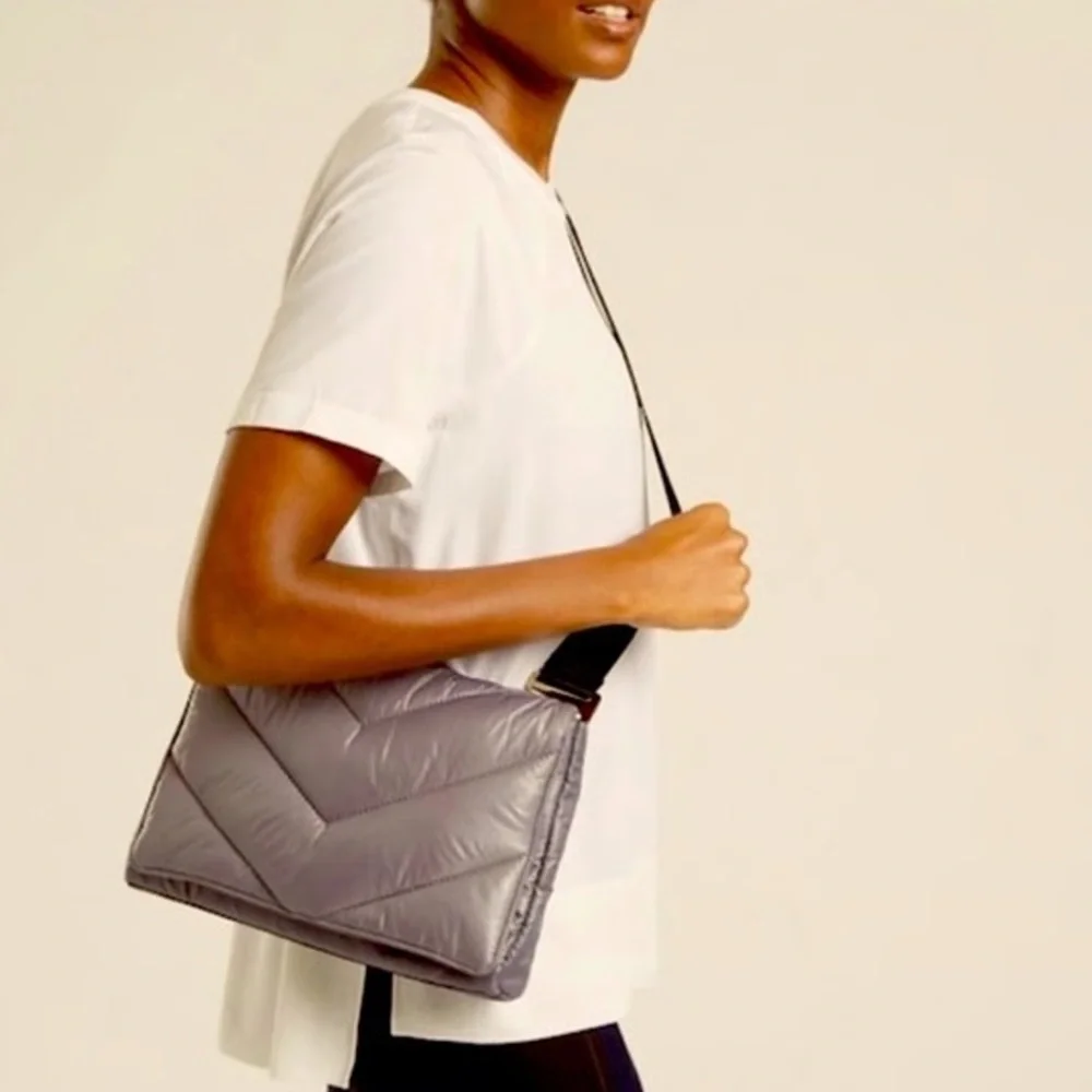 Caraa x Athleta Gray Quilted Puffer Convertible Crossbody Shoulder Bag